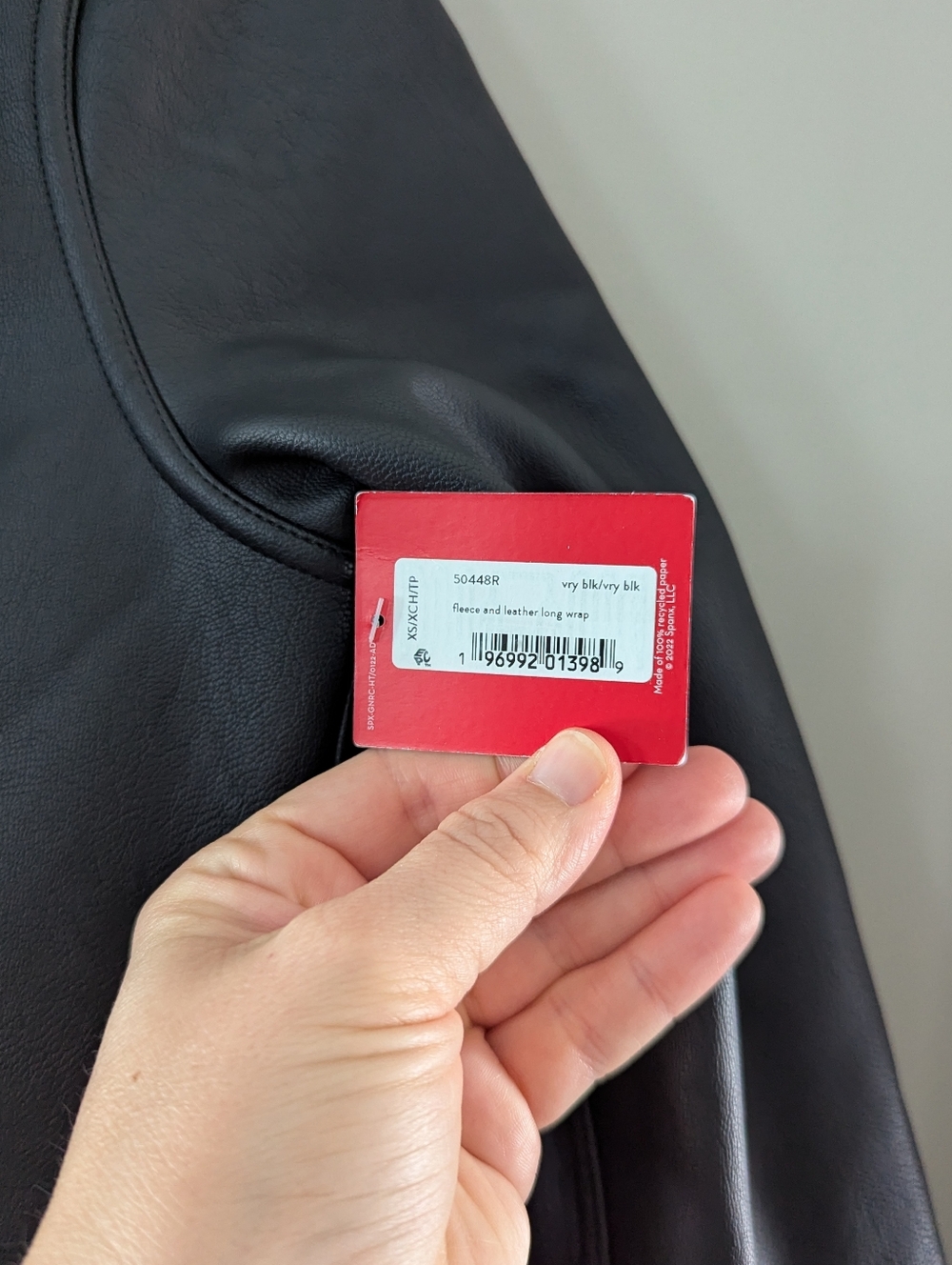 Spanx NWT Fleece and Leather Long Wrap Very Black Size XS - Picture 5 of 9